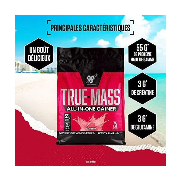 BSN True Mass All-In-One Gainer Poudre de Protéines et Glucides avec Créatine, Glutamine, Vit. D et Zinc pour le Gain Muscula