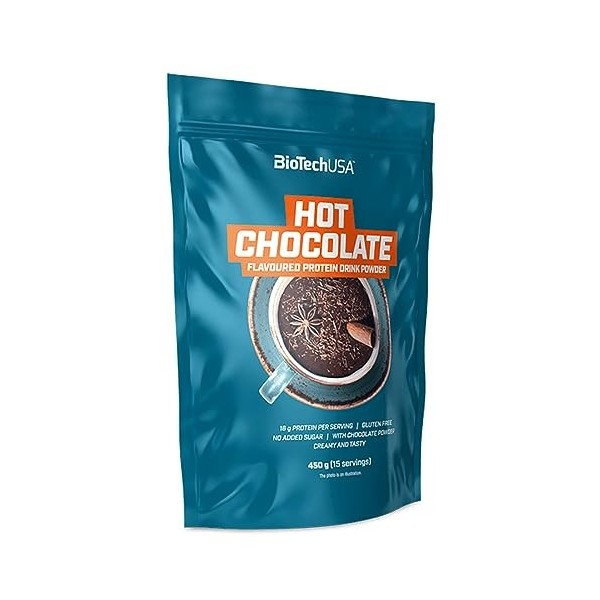 BioTechUSA Hot Chocolate, Boisson protéinée en poudre chaud, aux protéines de lait, aux protéines de lactosérum, édulcoré, 45