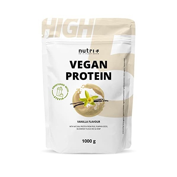 Vegan Protein - Vanilla - Poudre de protéines végétaliennes sans sucralose ni soja à base de riz, pois, chanvre, sarrasin et 