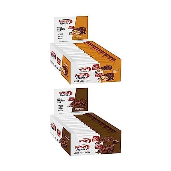 Bundle of Premier Protein Protein Bar Chocolate Caramel 16x40g + Double Chocolate Cookie 16x40g - Haute teneur en protéines +