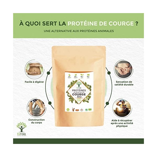 Protéine de Graines de Courge Bio - Bioptimal - 65% de Protéines BCAA - Poudre de Graine de Citrouille Crue - Cultivé en Euro