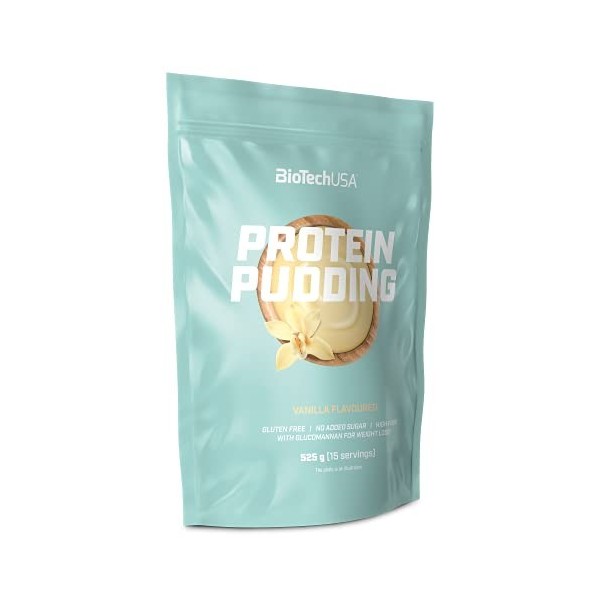 BioTechUSA Protein Pudding, Crème dessert en poudre, riche en protéines, à l’isolat de lactosérum et à la protéine de lait, a