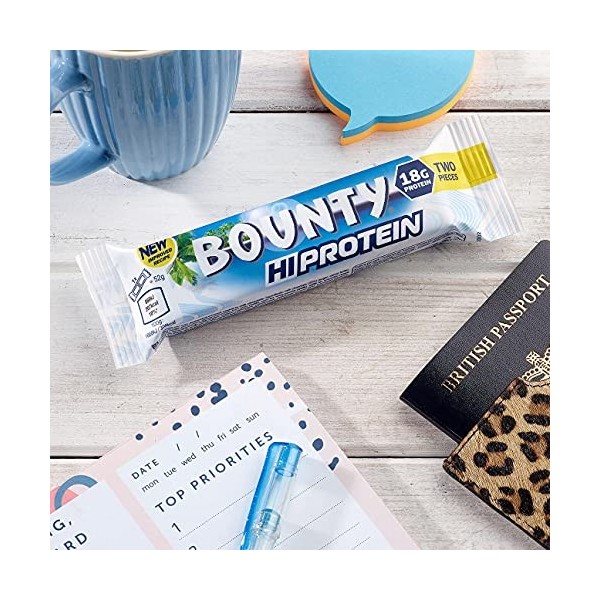 Bounty Hi Protein Bar 12 x 52g , High Protein Energy Snack with Milk Chocolate and Coconut, 18g Protein