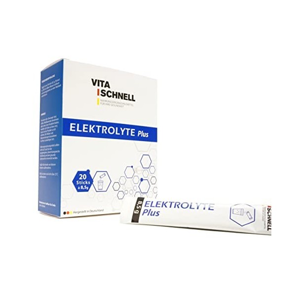 VITA SCHNELL Electrolytes Plus solution de réhydratation - perte deau et de sels corporels, après le sport - 20 sticks de 8,