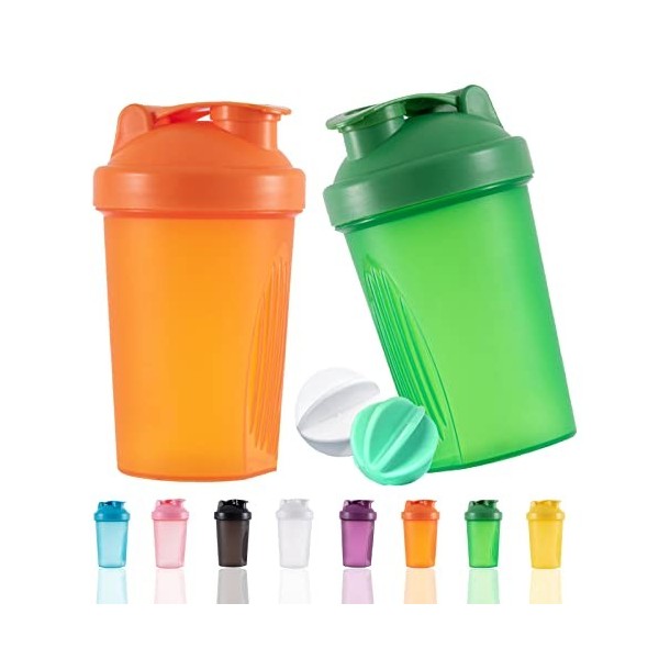 YAYAYOUNG Lot de 2 bouteilles shaker protéinées et shaker de 400 ml avec boules de fouet, sans plastique BPA blanc + rose 