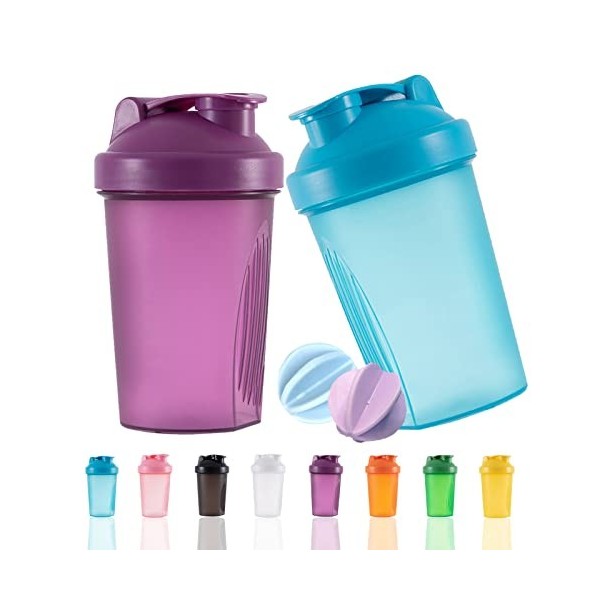 YAYAYOUNG Lot de 2 bouteilles shaker protéinées et shaker de 400 ml avec boules de fouet, sans plastique BPA blanc + rose 