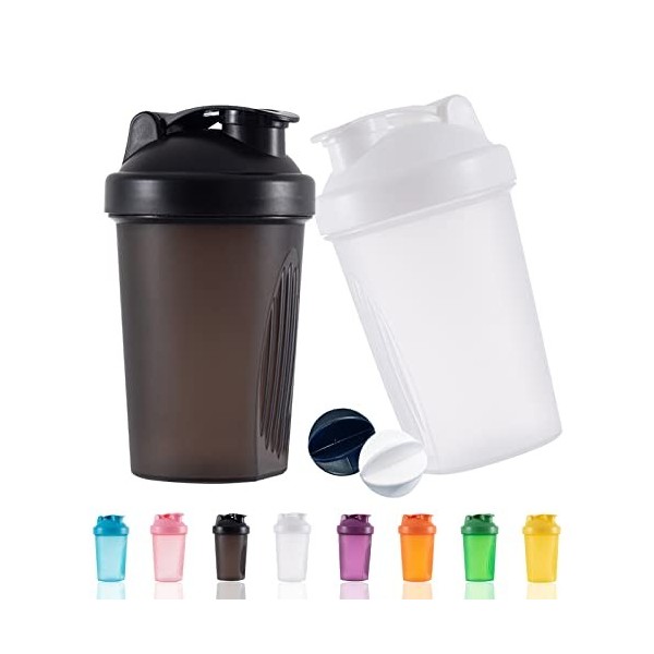 YAYAYOUNG Lot de 2 bouteilles shaker protéinées et shaker de 400 ml avec boules de fouet, sans plastique BPA blanc + rose Sh...
