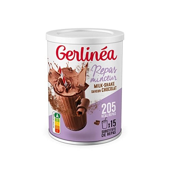 Gerlinéa Boisson Milkshake goût Chocolat + Shaker, Substituts de repas riche en protéines Poudre à reconstituer contient 15 r