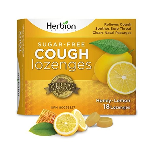 Herbion Naturals Pastilles contre la toux au miel et au citron sans sucre | Antitussif | Soulagement des maux de gorge | Paqu