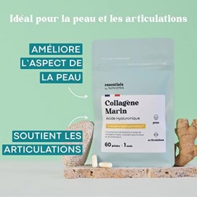Collagène Marin + Acide Hyaluronique, Peau Hydratée et Articulations Fortes, Cure de 1 mois, 60 Gélules, Collagene Hydrolysé 