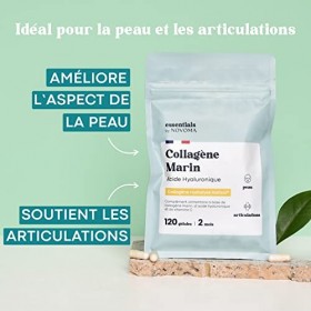 Collagène Marin + Acide Hyaluronique, Peau Hydratée et Articulations Fortes, Cure de 2 mois, 120 Gélules, Collagene Hydrolysé