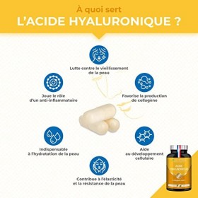 ACIDE HYALURONIQUE PUR & COLLAGENE MARIN - Enrichi en Vitamines A & C - Anti-rides 100% Naturel - Anti-âge et Articulations -