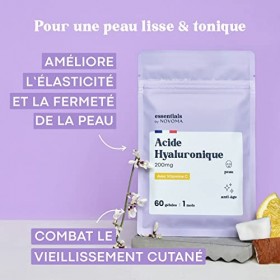 Acide Hyaluronique Pur en Gélules, Action Anti-Âge + Anti-Rides, Dosage Optimal, Cure de 1 mois, Hydratation de la Peau, 60 G