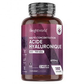 Acide Hyaluronique Pure de 600mg x180 Gélules Végans - Peau Yeux Cheveux et Articulation - Dosage Pure de dHyaluronate de So