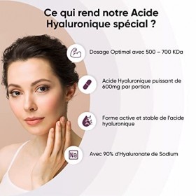 Acide Hyaluronique Pure de 600mg x180 Gélules Végans - Peau Yeux Cheveux et Articulation - Dosage Pure de dHyaluronate de So