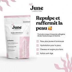 Collagène Acide Hyaluronique Biotine Vitamine C en Poudre 200G - Beauté du Visage - Peau Lisse et Radieuse - Anti-Âge - June 