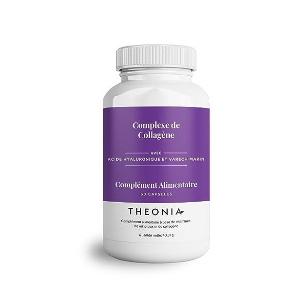 Complexe de collagène Theonia 60 capsules, acide hyaluronique et varech marin, vitamine E, C, biotine, ongles sains, peau, mé