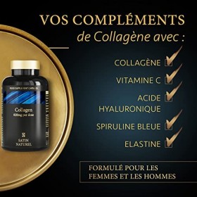 4-EN-1 Collagene et Acide Hyaluronique Pur + Vitamine C + Spiruline 180 Capsules pour 6 mois - Complement Alimentaire Belle P