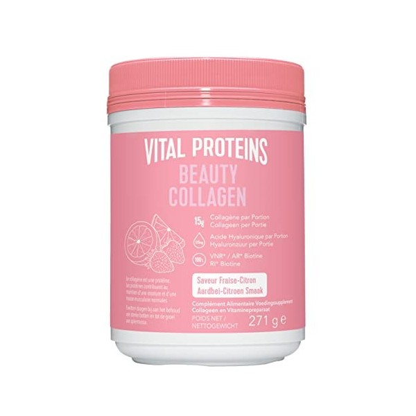 Vital Proteins Beauty Collagen Saveur Fraise Citron - Collagène et Acide Hyaluronique - Boîte de 271g