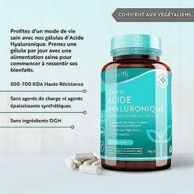 Acide Hyaluronique Gelules 600mg - 90 Gélules Vegan 3 mois - Acide Hyaluronique Pur avec Dose Élevée de 500-700 kDa - Hydra