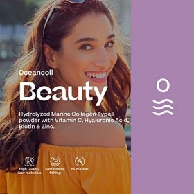 Collagène Marin avec Acide Hyaluronique, Vitamine C, Biotine et Zinc | Peptides hydrolysés | Acides Aminés Peau, Cheveux, Ong