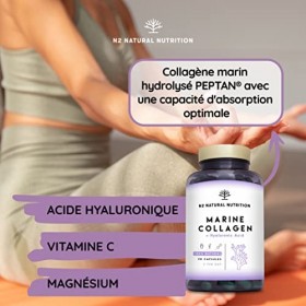 Collagene Marin et Acide Hyaluronique | Vitamine C | Magnésium | Anti Ride | Anti age | Aide à Articulations, Os, Peau et Che