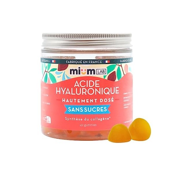 mium LAB - Complément Alimentaire - Acide Hyaluronique sans sucre - 1 Pot : 42 Gummies - belle peau : hydratation, rides, syn