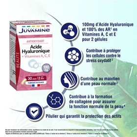 JUVAMINE - Acide Hyaluronique + Vitamines A,C,E - Beauté de la Peau - 60 Gélules dorigine végétale