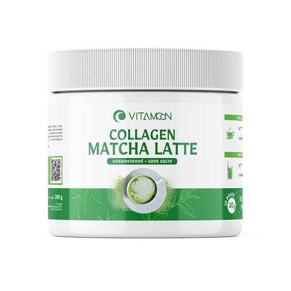 Collagene Matcha Bio Latte, 8500mg collagène Peptan + Thé Matcha 100% Biologique de qualité cérémonielle, Articulations Forte