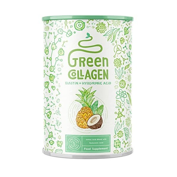 Green Collagen - Collagène, élastine marine, acide hyaluronique - Elixir de beauté riche en nutriments et probiotiques - 400g