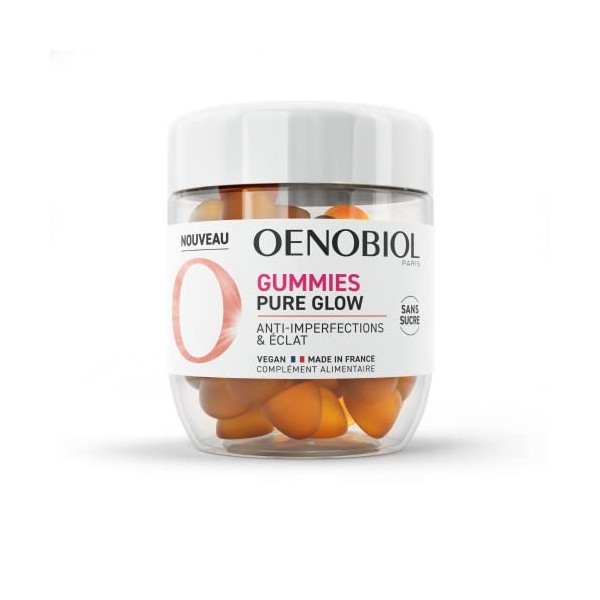 OENOBIOL GUMMIES Pure Glow - Peau nette, Anti-imperfections - Programme 1 mois 60 Gummies - Arôme naturel ananas mangue - Com
