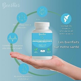ACIDE HYALURONIQUE & COLLAGENE MARIN - 120 Gélules - Vitamines C - Anti-ride -Hydratation de la peau - Anti-âge - Protège art