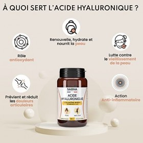 ACIDE HYALURONIQUE & COLLAGÈNE MARIN - Enrichi en Vitamines C & E - 2 mois de cure - Anti-rides 100% Naturel - Anti-âge et Ar