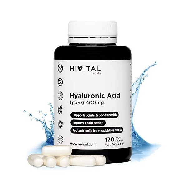 Acide Hyaluronique Pur 400 mg | 120 gélules végétales 4 mois de traitement | Haute dose, concentration et biodisponibilité 