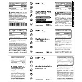 Acide Hyaluronique Pur 400 mg | 120 gélules végétales 4 mois de traitement | Haute dose, concentration et biodisponibilité 