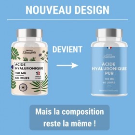 ACIDE HYALURONIQUE PUR | 150 mg/jour | Anti-âge | 120 gélules | Acide hyaluronique gelules | Complement alimentaire | Fabriqu