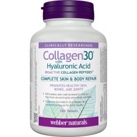 Webber Naturals Collagen30® with Hyaluronic Acid Bioactive Collagen Peptides 180 Tablets