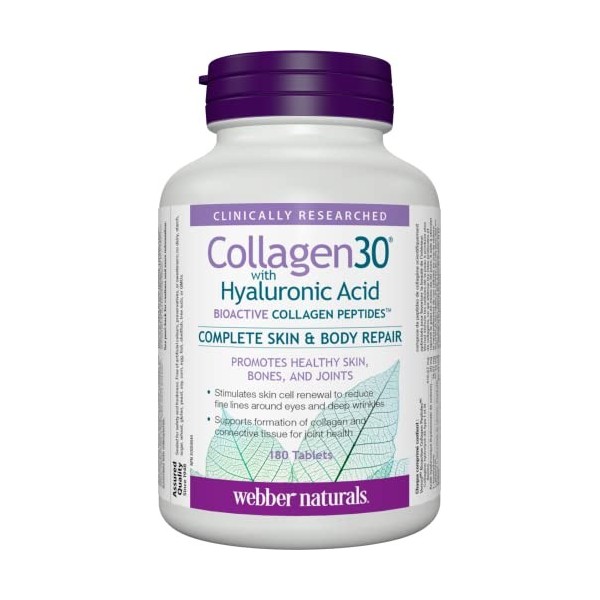 Webber Naturals Collagen30® with Hyaluronic Acid Bioactive Collagen Peptides 180 Tablets