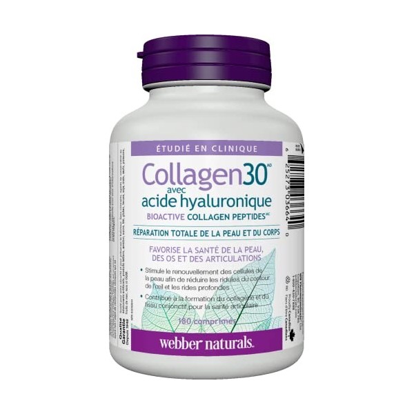 Webber Naturals Collagen30® with Hyaluronic Acid Bioactive Collagen Peptides 180 Tablets