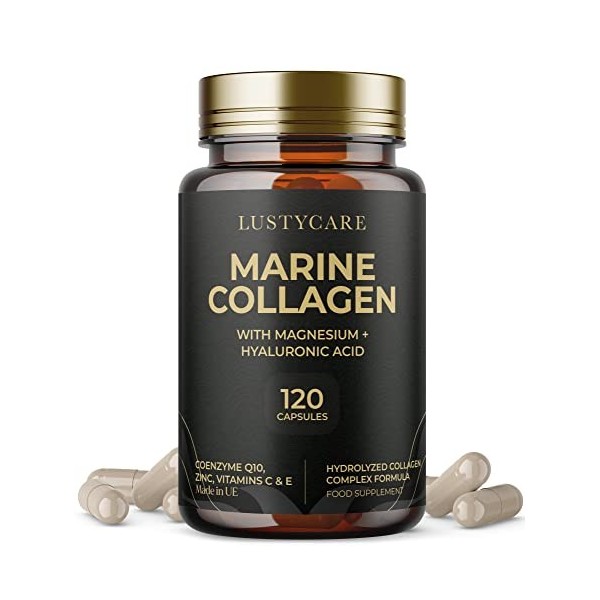 Collagène Marin et Acide Hyaluronique | Collagène Hydrolysé enrichi en Magnésium + Vitamines C, E + Zinc + Coenzyme Q10 | 60 