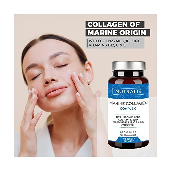 Collagène Marin BIO-disponible Acide Hyaluronique, Q10, Vit C, Champignons - Peau et Articulations Souples - Peptide de Colla