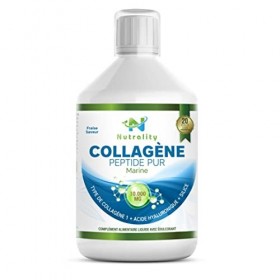 Nutrality Peptides de Collagène Marin Type 1 Liquides, Sans Sucre, avec Acide Hyaluronique, Silice, Biotine, Vitamines C/B6/B