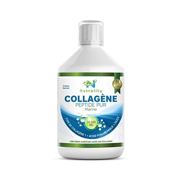 Nutrality Peptides de Collagène Marin Type 1 Liquides, Sans Sucre, avec Acide Hyaluronique, Silice, Biotine, Vitamines C/B6/B