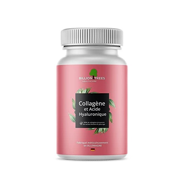 Acide hyaluronique et collagène à haute dose | 90 capsules avec 1120mg dhydrolysat de collagène et dacide hyaluronique par 