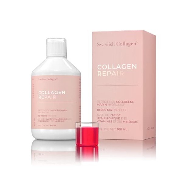 Swedish Collagen - Collagen Repair 500 ml de collagène liquide | 10 000 mg de collagène marin, avec de lacide hyaluronique, 