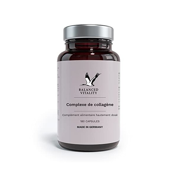 Balanced Vitality - Complexe de collagène - 180 Capsules pour 3 mois - Avec acide hyaluronique, magnésium et vitamine C - Pou