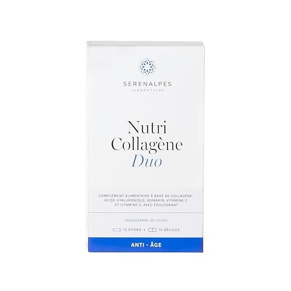 Serenalpes - NutriCollagène Duo - Complément pour la Peau - Collagène Naticol® + Acide hyaluronique + Romarin + Vitamine C et