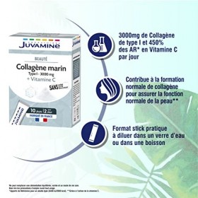 JUVAMINE - Collagène marin 3000 mg Type I - Beauté - 20 sticks à diluer