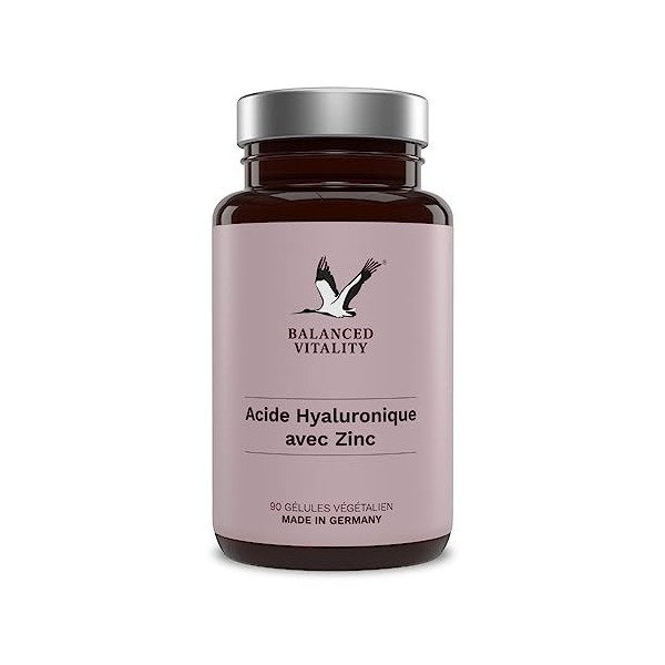 Balanced Vitality Acide Hyaluronique avec Zinc - 90 Capsules végétalien pour 3 mois - 500-700 kDa - 500mg Hyaluron - sans add