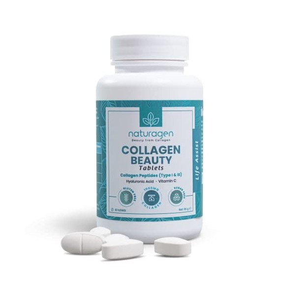 Naturagen Comprimés de beauté au collagène - 60 comprimés - 1000 mg de collagène hydrolysé - 60 jours - Collagène de type 1&3